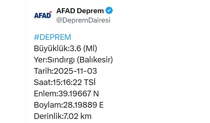 Balıkesir’de 4.9 büyüklüğünde deprem
