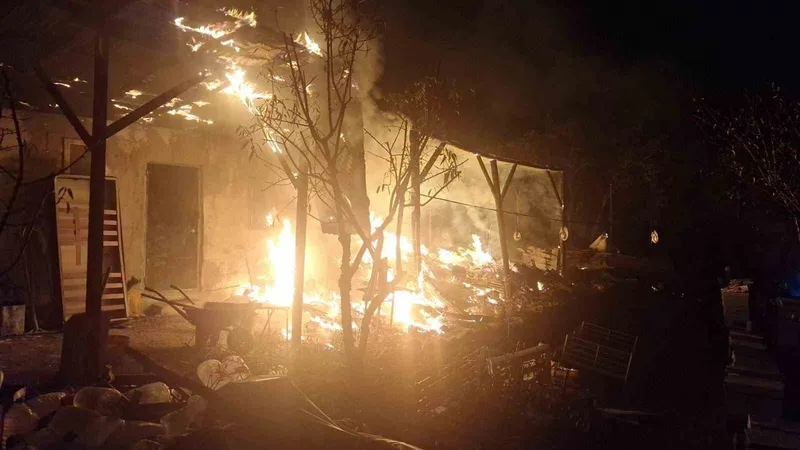 Arı kovanlarının bulunduğu sundurma yapıda yangın
