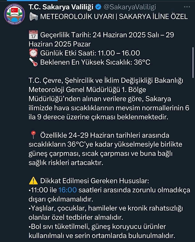 Valilik uyardı: Sakarya’da o saatlerde dışarı çıkmayın
