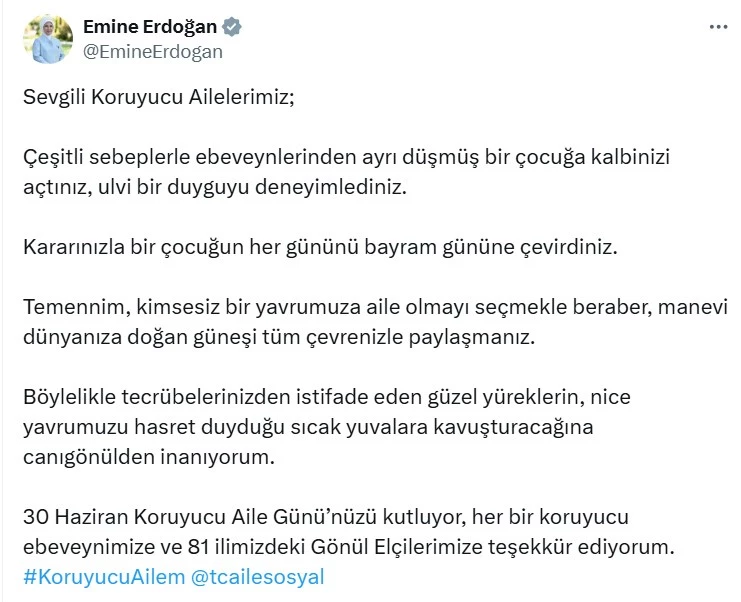 Emine Erdoğan Koruyucu Aile Günü’nü kutladı
