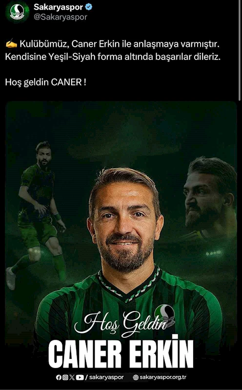 Sakaryaspor Caner Erkin’i kadrosuna kattı
