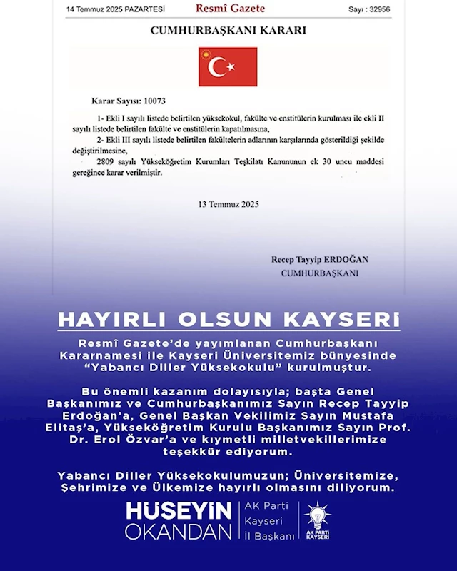Kayseri’ye Yabancı Diller Yüksekokulu müjdesi
