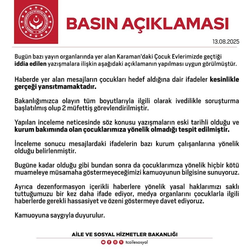 Aile ve Sosyal Hizmetler Bakanlığı: 