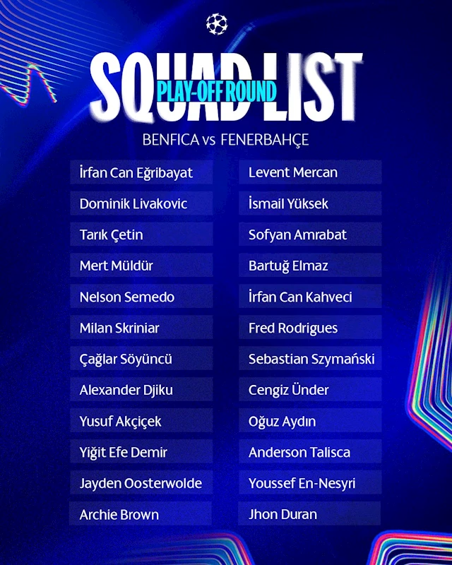 Fenerbahçe’nin Benfica maçı kamp kadrosu belli oldu
